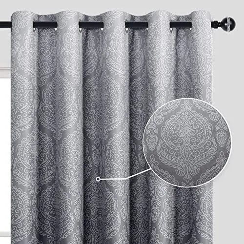 Produktbild: DWCN Ombre Blickdicht Vorhänge für Schlafzimmer - Damast Gemustert Energieeinsparung Ösen Vorhänge für Wohnzimmer,2 Stück Gradienen Vorhänge,183x167cm(HxB),Grau