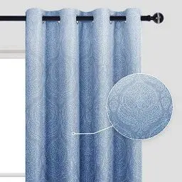 Produktbild: DWCN Ombre Blickdicht Vorhänge für Schlafzimmer - Damast Gemustert Energieeinsparung Ösen Vorhänge für Wohnzimmer,2 Stück Gradienen Vorhänge,200x140cm(HxB),Blau