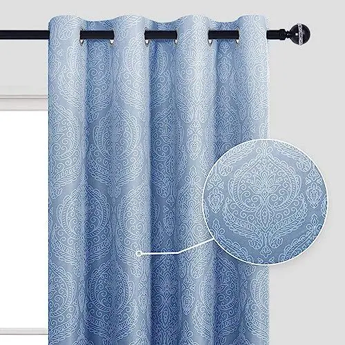 Produktbild: DWCN Ombre Blickdicht Vorhänge für Schlafzimmer - Damast Gemustert Energieeinsparung Ösen Vorhänge für Wohnzimmer,2 Stück Gradienen Vorhänge,200x140cm(HxB),Blau