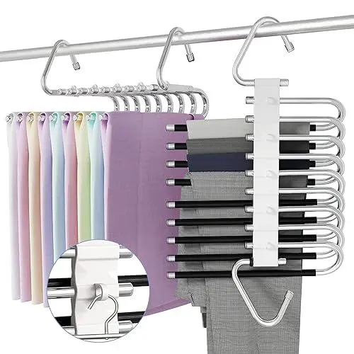 Produktbild: DYDHRER 2 Stück Hosenbügel Platzsparend, 9 In 1 Hosenbügel, Edelstahl Hosen Kleiderbügel, rutschfest und Faltbare, Mehrfach Kleiderbügel für Hosen, Schals, Jeans, Handtücher, Krawatten