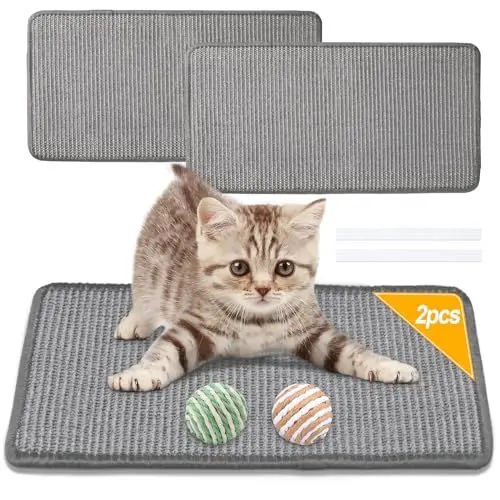 Produktbild: DYDHRER 2 Stück Kratzmatte, Sisal Teppich für Katzen (50*25cm), Kratzteppich, Sisalmatte mit Klebeband, Kratzbretter für Wand, Langlebig und Leicht Zu Reinigen - Grau (2 Sisalkugeln)