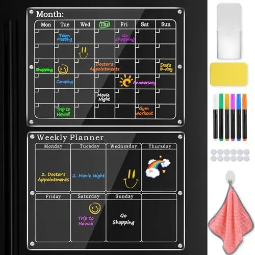 Produktbild: DYDHRER 2pcs Acryl Kalender für Kühlschrank,40x30cm Kalender Kühlschrank Magnetisch,Acrylic Transparent Magnettafel Kühlschrank,Acrylic Calendar For Fridge für Haus, Büro, Schule, Set 8-Teilig