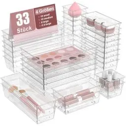Produktbild: DYDHRER 33 Stücke Schubladen Organizer, schubladen ordnungssystem mit 4 Größen, schubladenorganizer Tablett für Kosmetik, Schmuck, Schminktisch, Badezimmer, Küchenutensilien und Büroschreibtisch