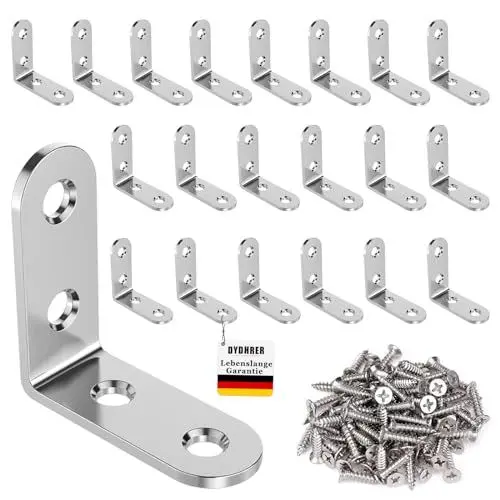 Produktbild: DYDHRER 40 Stück Winkelverbinder,L Edelstahl Winkel,Metallwinkel 90 grad,Winkel Metall 40x16x40mm,Metallwinkel mit Schraube,Lochplattenwinkel,Edelstahl Winkel für Möbel Tabelle Stuhl Bücherregal