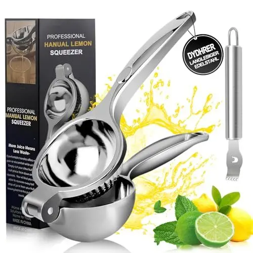 Produktbild: DYDHRER Zitronenpresse,Lemon Squeezer mit 1 Zestenreißer, Zitronenpresse Handpresse, XXL Zitronenpresse für Zitronen und Limetten-7cm Durchmesser-Anti-Ätzmittel-Zitruspresse für Küche, Bar, Restaurant