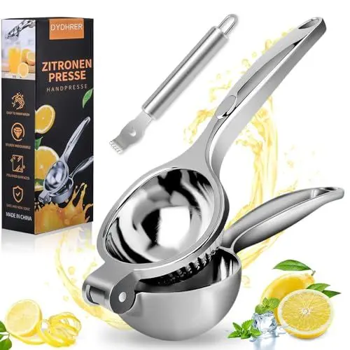 Produktbild: DYDHRER Zitronenpresse Edelstahl Mit Zestenreißer - XXL Handpresse Für Zitronen Und Limetten - Zitruspresse Für Küche, Bar, Restaurant