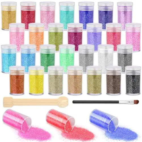 Produktbild: DYESMEE Bastel Glitzerpulver, 28 Farben Extra Feiner Glitzer für Epoxidharz, Schillerndes Glitzerpuder für Kunsthandwerk, Nagelkunst, Körper, Make-up, Becher, Farbe, Schleim, Ornamente, Karten