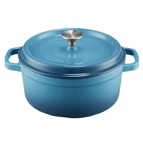 Produktbild: DYHQQ Dutch Oven Aus Emailliertem Gusseisen, 3,8 L/4,02 Quart, Dutch Oven-Topf Mit Doppelgriffen Und Deckel, Robuster, Runder Dutch Oven Mit Antihaftbeschichtung Zum Brotbacken, Schmoren