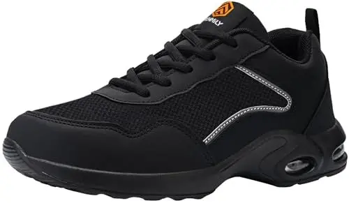 Produktbild: DYKHMILY Arbeitsschuhe Herren Leicht Sicherheitsschuhe mit Dämpfung Stahlkappenschuhe Schutzschuhe Komfort Arbeitsschuhe Männer Industrie Handwerkschuhe (Schwarzes Netz,46EU)