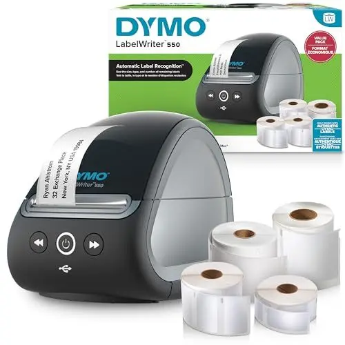 Produktbild: DYMO LabelWriter 550-Etikettendrucker & Etiketten| 2 x LW-Mehrzwecketiketten (1.320 insgesamt)| 1 x LW-Etiketten für Namensschilder(300 pro Rolle)| LW-Hochleistungsetiketten(160 pro Rolle)| EU-Stecker