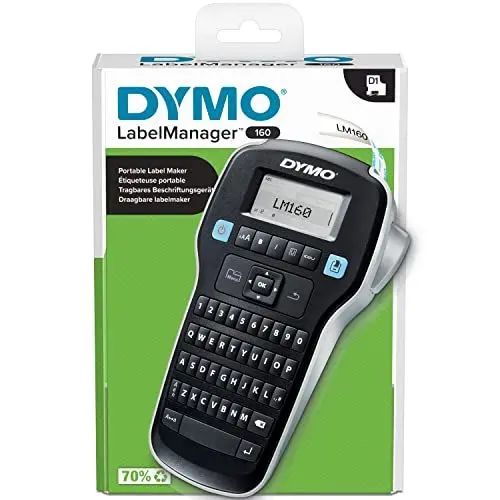 Produktbild: DYMO LabelManager 160 Etikettendrucker | Handetikettendrucker mit QWERTY-Tastatur | inklusive schwarz-weißem D1-Etikettenband (12 mm) | für Zuhause und Büro