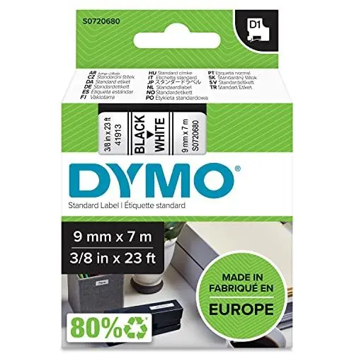 Produktbild: DYMO Original D1-Etiettenband | 9 mm x 7 m | schwarz auf weiß | selbstklebendes Etikettenband | für LabelManager-Beschriftungsgerät