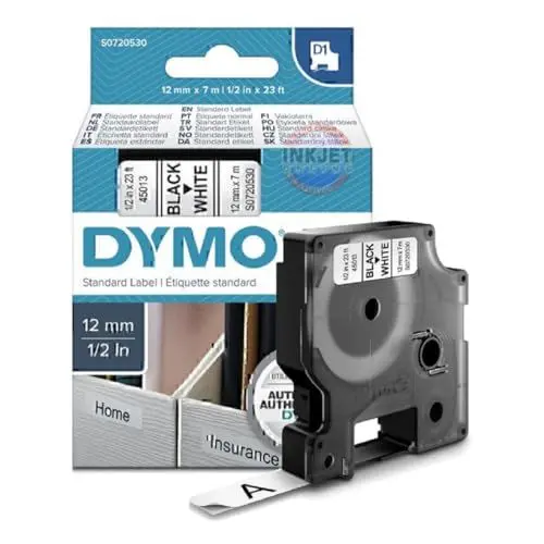 Produktbild: DYMO Original D1-Etikettenband | schwarz auf weiß | 12 mm x 7 m | selbstklebendes Schriftband| für LabelManager-Beschriftungsgerät
