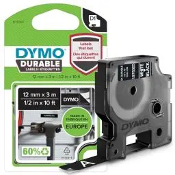 Produktbild: DYMO Original D1 Hochleistungs-Etikettenband | weiß auf schwarz | 12 mm x 3 m | permanent haftendes Vinyl- Schriftband | für LabelManager-Beschriftungsgerät