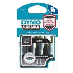 Produktbild: DYMO Original D1 Hochleistungs-Etikettenband | weiß auf schwarz | 12 mm x 3 m | permanent haftendes Vinyl- Schriftband | für LabelManager-Beschriftungsgerät
