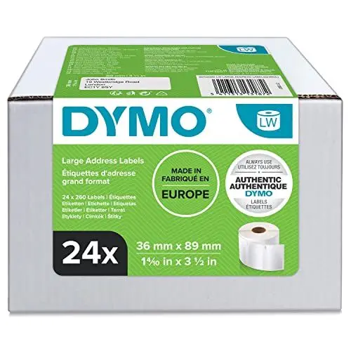 Produktbild: DYMO Original LabelWriter Adressetiketten (Groß) | 36 mm x 89 mm | 24 Rollen mit je 260 leicht ablösbaren Etiketten (6.240 Etiketten) | selbstklebende Etiketten | für LabelWriter-Beschriftungsgerät