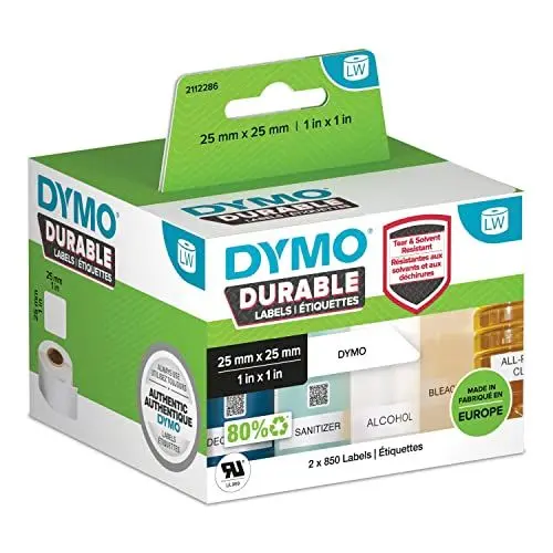 Produktbild: DYMO 2112286 Etiketten Rolle 25 x 25mm Polypropylen-Folie Weiß 1700 St. Permanent Universal-Etikett