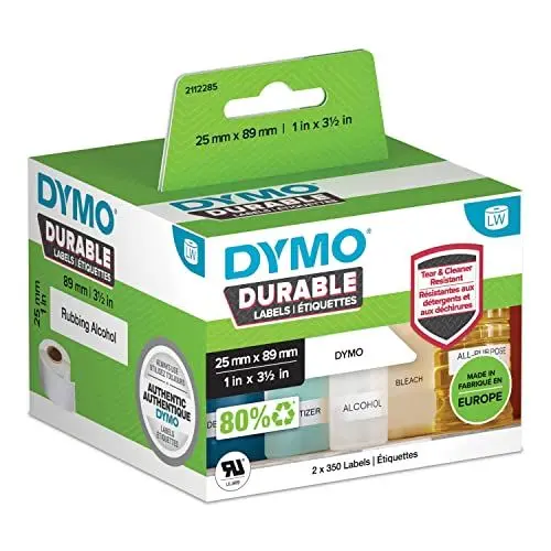 Produktbild: DYMO 2112285 Etiketten Rolle 89 x 25mm Polypropylen-Folie Weiß 700 St. Permanent Universal-Etikette