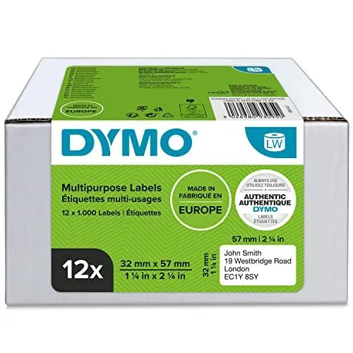 Produktbild: DYMO Original LabelWriter Mehrzwecketiketten | 32 mm x 57 mm | 12 Rollen mit je 1.000 leicht ablösbaren Etiketten (12.000 Etiketten) | selbstklebende Etiketten| für LabelWriter-Beschriftungsgerät