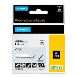 Produktbild: DYMO Rhino-Industrie-Vinyletiketten | 24 mm x 5,5 m | schwarzer Druck auf weißem Untergrund | selbstklebendes Schriftband