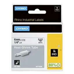 Produktbild: DYMO Rhino Industrie Schrumpfschlauch-Kabeletiketten | 6 mm, 1,5 m | Schwarz auf weiß | für DYMO Rhino Beschriftungsgerät