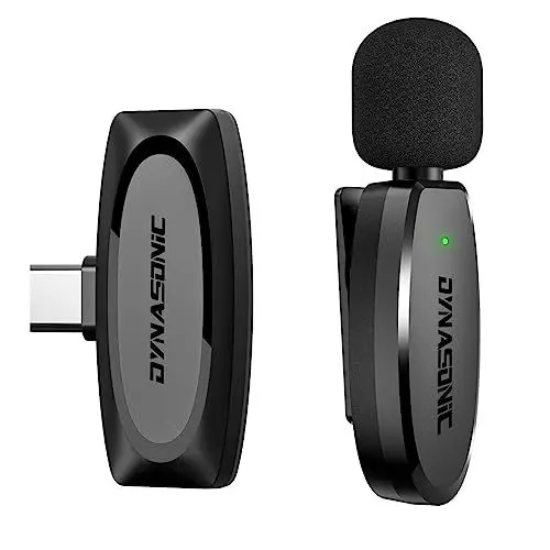 Produktbild: DYNASONIC DM-Pro 02 (2. Generation) Professionelles kabelloses Mikrofon Android Typ C. Lavalier-Ansteckmikrofon für Handy (2,4 GHz) Facebook Tiktok Video Vlog YouTube