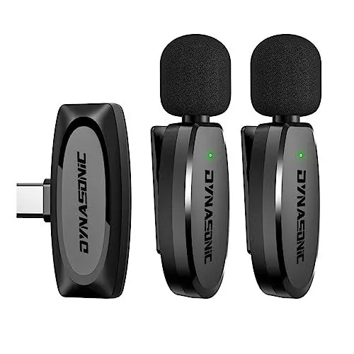 Produktbild: DYNASONIC DM-Pro 02 Pack (2. Generation) 2 professionelle kabellose Mikrofone Android Typ C Lavalier Ansteckmikrofon für Handy (2,4 GHz) Facebook Tiktok Video Vlog YouTube