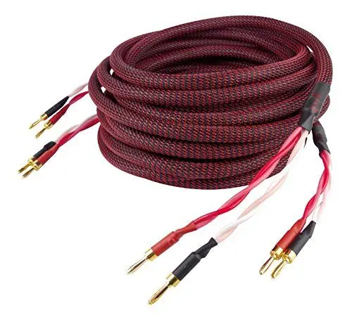 Produktbild: Dynavox Perfect Sound Lautsprecherkabel, Paar, Flexibles High-End Lautspecher-Kabel mit hochwertigen Bananensteckern, konfektioniert, Farbe schwarz/rot, Länge 2 m