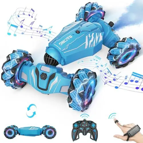 Produktbild: Dysaim Ferngesteuertes Auto ab 6 7 8 9 10 12 Jahre, 4WD RC Auto mit Handsteuerung, 2.4Ghz 360°Drehung Drift Stunt Car mit Licht Musik Spray, Weihnachten Geschenke Spielzeug für Jungen Mädchen, Blau
