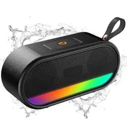 Produktbild: Dyurwa Bluetooth Lautsprecher mit Licht, Tragbarer Musikbox Bluetooth 5.3 Box mit IPX6 Wasserdicht, 10h Akku, Bass Boost Freisprechen TWS Paarung, Soundbox für Outdoor/Party/Reisen, Schwarz