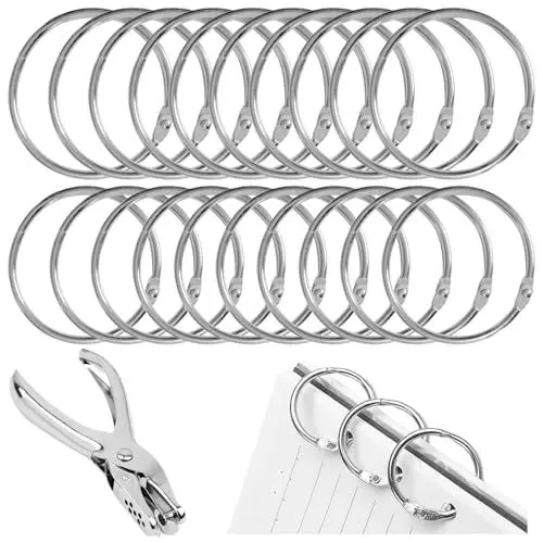 Produktbild: Dzmuero Buchringe, 120 Stück Karteikarten ring, Heftringe, mit Locher, Glatt, rostfrei und gratfrei, leicht zu öffnen und zu schließen, Silberner Loseblatt-Metallring, für Bücher, DIY (15mm, 20mm)