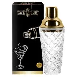 Produktbild: Dzmuero Cocktail shaker, Cocktail mixer, Shaker edelstahl cocktail, Cocktail shaker glas, Glasmixer, Edelstahl-Deckel, mit Filterschicht, versiegelt und langlebig, rutschfest, für Haus und Bar (Gold)