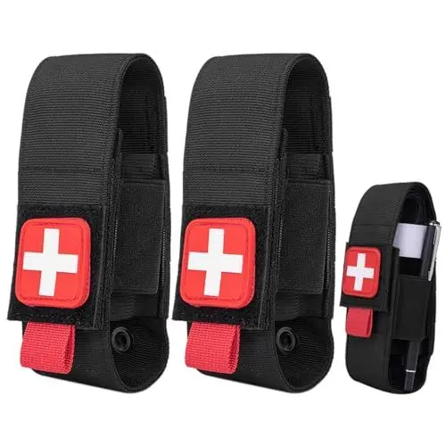Produktbild: Dzmuero Tourniquet holster, 2 Stück Tourniquet pouch, Tourniquet tasche, Outdoor Tourniquet Aufbewahrungstasche, Taschenlampe Tasche, Schere Tasche, multifunktionale Tourniquet Schutzhülle (Schwarz)