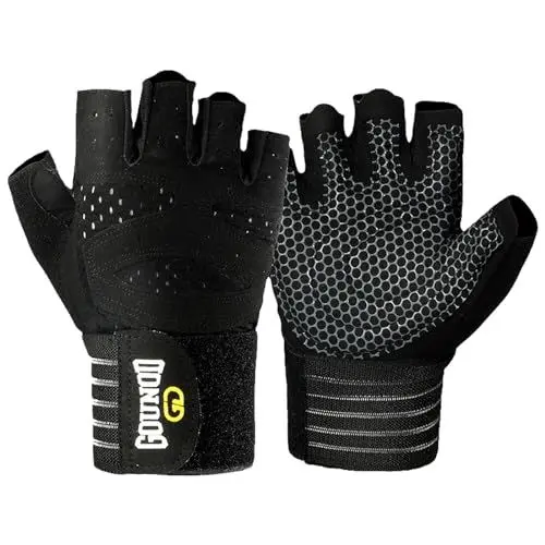 Produktbild: Dzmuero Trainingshandschuhe Herren Kraftsport, Fitness Handschuhe Herren, Gym Handschuhe, Halbfingerhandschuhe, atmungsaktiv, verschleißfest und rutschfest, für Fitness, Sport (Schwarz, 1 Paar), AM02829711ZD