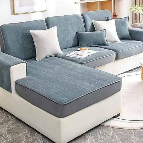 Produktbild: DZWAZD Sofabezug 1 2 3 4 sitzer,Stretch Sofa sitzkissenbezug,Chenille sofabezug l Form Sofa überzug ecksofa rutschfest Sofa Überwurf,sofaüberwurf l Form, Einfarbig Couch überzug,sofaschoner