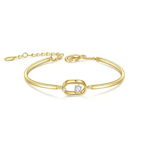 Produktbild: E 14K Vergoldet Funkelnde Armreifen Armbänder für Frauen Teen Mädchen, Gold Ton Finish Womens verstellbare geometrische Kette Armreif, Schmuck Geschenk für Frauen Mädchen