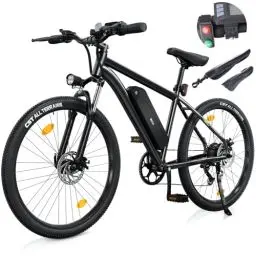 Produktbild: E Bike für Herren Damen, 26 Zoll E-Mountainbike Abnehmbarer 10.4Ah Akku,7-Gang Pro,3.5H Schnellladung,5 Fahrmodi, Elektrofahrrad Reichweite Max 100km,250W Motor Electric Fahrrad mit Schutzblech