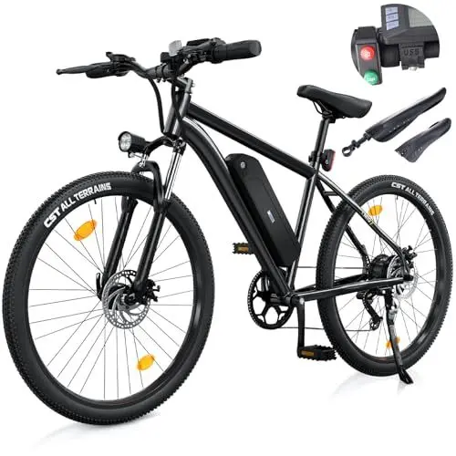 Produktbild: E Bike für Herren Damen, 26 Zoll E-Mountainbike Abnehmbarer 10.4Ah Akku,7-Gang Pro,3.5H Schnellladung,5 Fahrmodi, Elektrofahrrad Reichweite Max 100km,250W Motor Electric Fahrrad mit Schutzblech