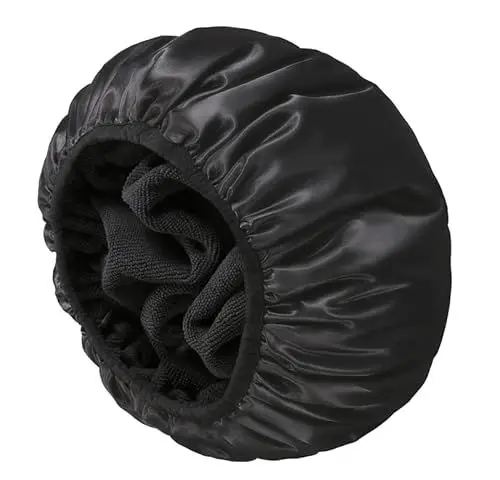 Produktbild: E ENASUE Wiederverwendbare 3-lagige Duschhaube,Extra-große wasserdichte Duschhaube, geeignet für alle Arten von langem Haar,Verstellbare Damen-Duschhaube, ideal für Mädchen（schwarz）