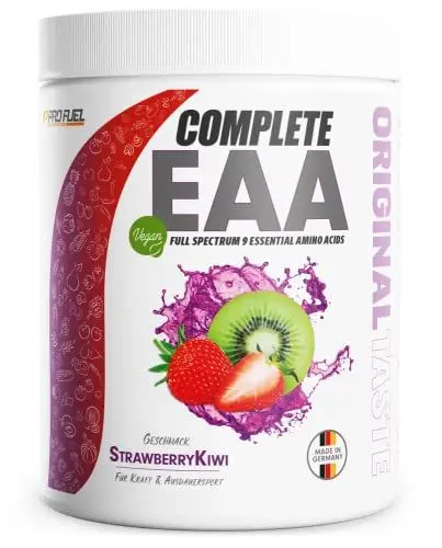 Produktbild: EAA Pulver 500g ERDBEERE KIWI - 12.500mg essentielle Aminosäuren - unglaublich lecker & erfrischend - COMPLETE EAA mit allen 9 EAAs inkl. Histidin - EAA vegan Aminosäuren Pulver - Amino Workout Drink
