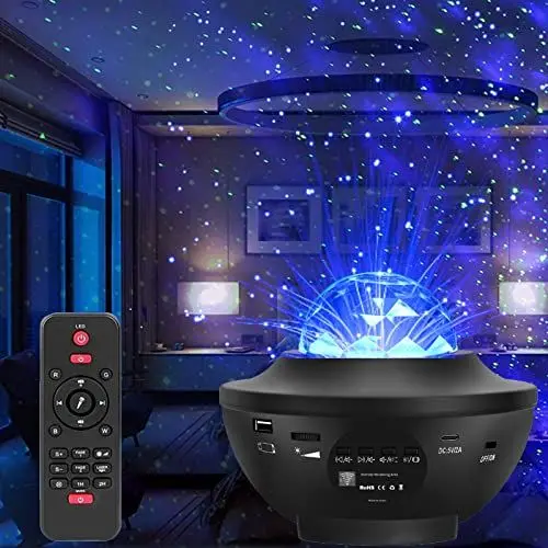 Produktbild: eaaerr LED-Sternenlicht-Projektor, 10 Modi, Galaxie-Projektor, Nachtlicht mit Musik, Sternenlampe mit Fernbedienung, Timer und Bluetooth, für Baby-Schlafzimmer/Spielzimmer/Nachtlicht-Ambiente