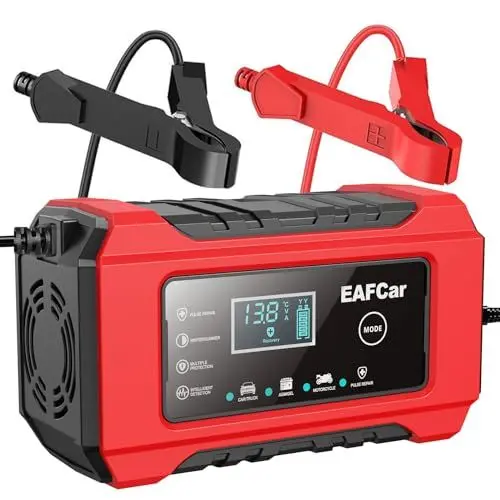 Produktbild: EAFCar 6A Autobatterie Ladegerät,12V Blei-Säure-Batterien Smart vollautomatische KFZ Batterieladegerät mit LCD-Bildschirm für Auto LKW Motorrad Rasenmäher Boot Marine Batterien