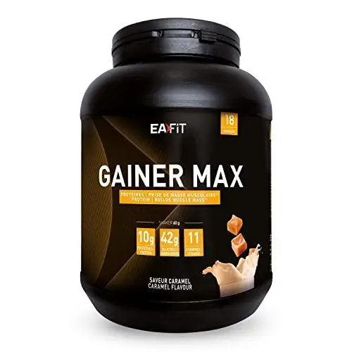 Produktbild: Eafit Gainer Max | Instantgetränk zur Kohlenhydratzufuhr mit extrastarkem | Karamellgeschmack 1.1 Kg | Muskelaufbau | Schnelle Absorption | EAFIT