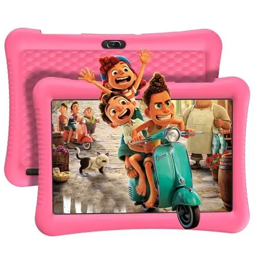 Produktbild: EagleSoar KinderTablet 10 Zoll, Android 13 für Kinder 3GB+32GB Quad Core, GMS-Zertifiziert, 6000 mAh Akku, Kindersicherung, Augenschutz Kids ab 2–12 Jahre Mit Tablet-Hülle(Rosa)