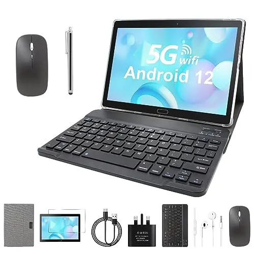 Produktbild: EagleSoar Android Tablet 10 Zoll mit 64GB Speicher 1TB TF Erweiterung, Tablet PC mit 2.4G&5G WLAN, 1280X800 HD-IPS, GMS-Zertifizierung, GPS, BT5.0, Tablet mit Tastatur, Maus, Stift, Schutzhülle