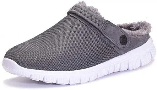 Produktbild: Eagsouni Winter Hausschuhe Herren Damen Lined Clogs Gartenschuhe Plüsch Wärme Gefüttert Pantoffeln rutschfeste Gartenclogs für Drinnen und Draußen,Dunkel Grau Stil A,42 EU