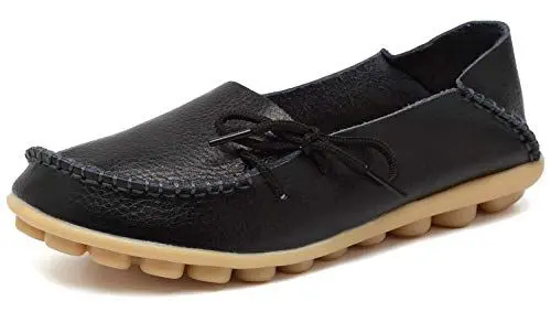 Produktbild: Eagsouni Damen Mokassins Bootsschuhe Leder Loafers Freizeit Schuhe Flache Fahren Halbschuhe Casual Slippers, Schwarz A, 38 EU