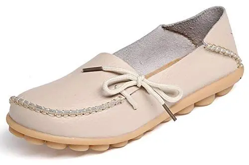 Produktbild: Eagsouni Mokassins Damen Bootsschuhe Casual PU Leder Loafers Slip on Flache Fahren Freizeitschuhe Sommer Schuhe, Beige A, 40 EU