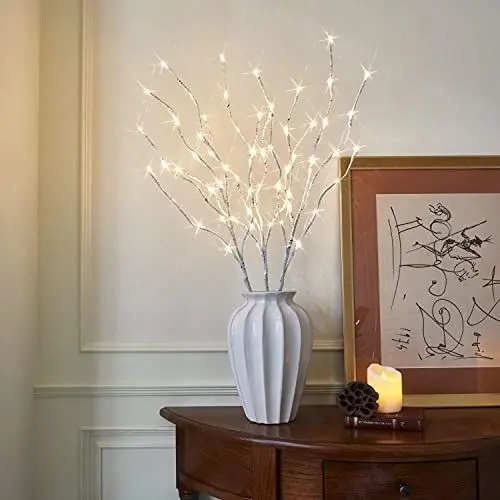 Produktbild: Eambrite Wohnung dekorative Zweig Lichter beleuchtet weiße Birke Zweige Weg Pfähle mit 60 LED Lichter Außen-Innen Wohnug deko für Weihnachten Ostern Deko Halloween Fest