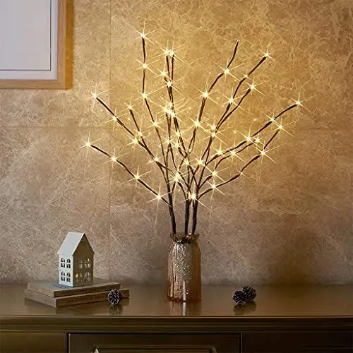 Produktbild: EAMBRITE 3er Set Lichterbaum Aussen Innen 60LEDs wasserdichte Lichterzweige 76CM Warmweißes Zweiglicht Braun mit Netzstrom Betriebene LED Lampe Zweige Dekoration für Weihnachten Ostern Deko Halloween